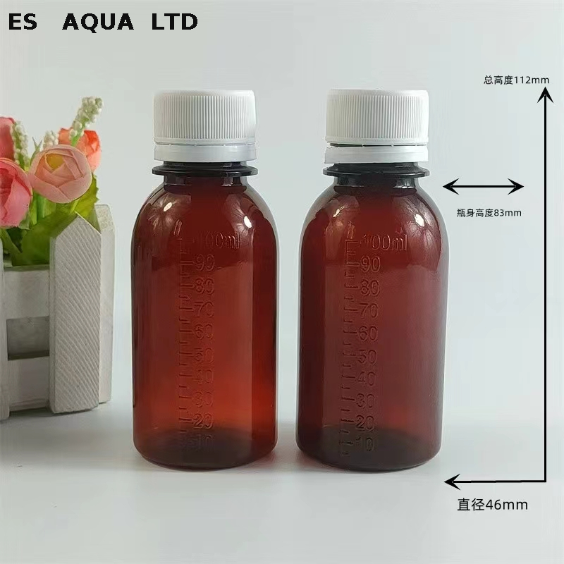 Bouteille de liquide à échelle de qualité alimentaire, avec tasse à mesurer, bouteille en plastique marron pour sirop